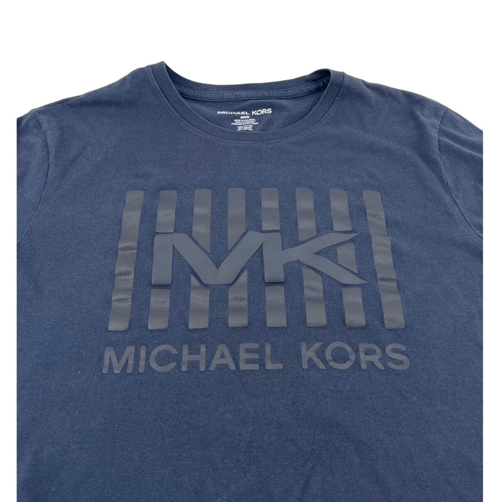 Michael Kors Mens T-Shirt Crew Neck Short Sleeve Logo Graphic Navy Blue